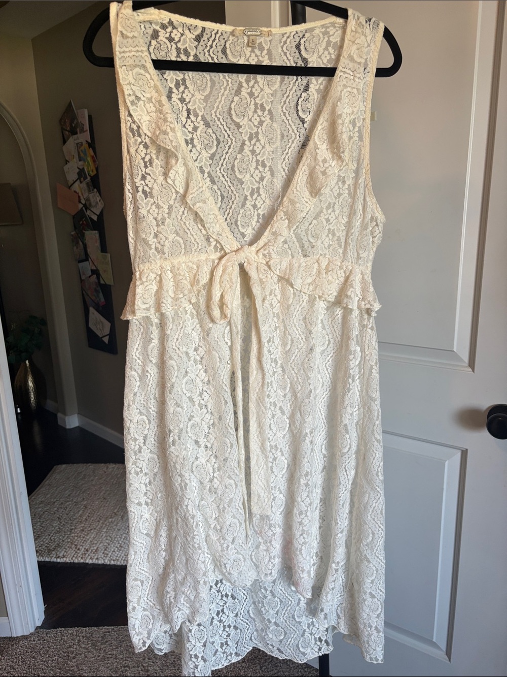gimmicks by BKE Cream Lace Midi Dress with Tie-Front